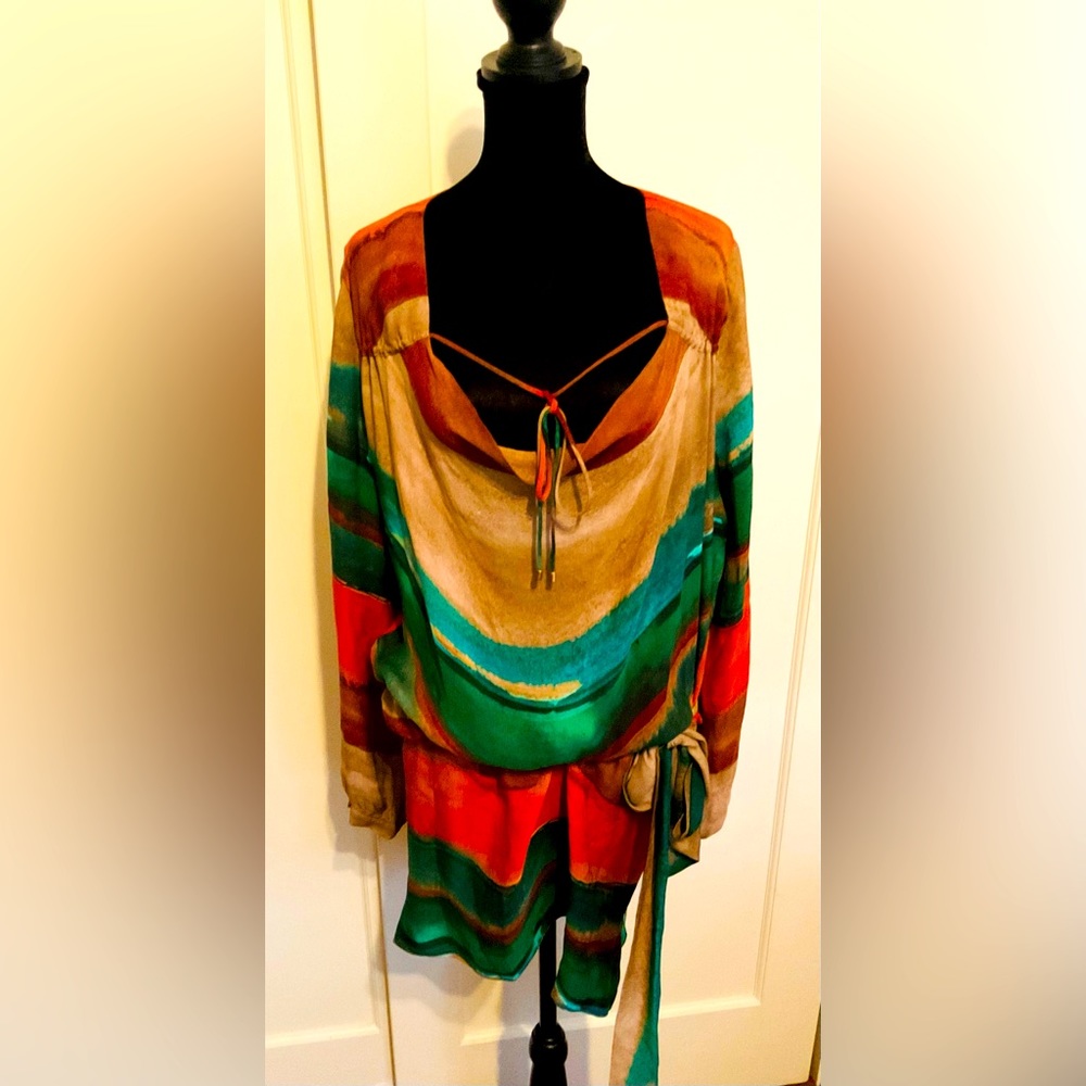 Haute Hippie Silk Mini Dress with Scoop Neck and Sash Tie NWT